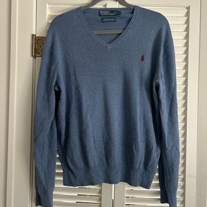Y2K Polo Ralph Lauren Sweater Men’s Large Light Blue 100% Cotton V Neck Preppy